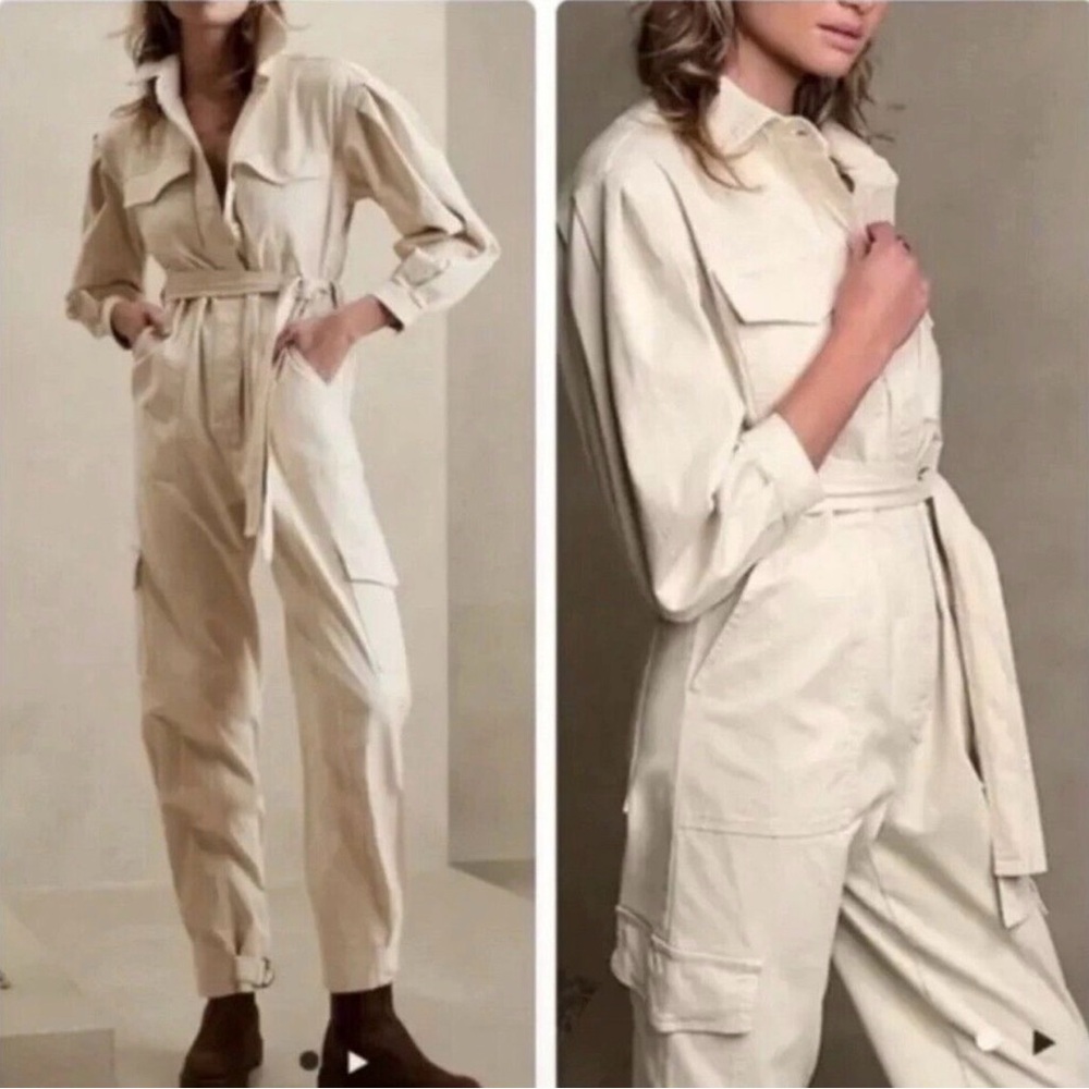 BANANA REPUBLIC ANDI MOLESKIN JUMPSUIT FLIGHTSUIT WOMENS XXS‎ BELTED SEXY EUC